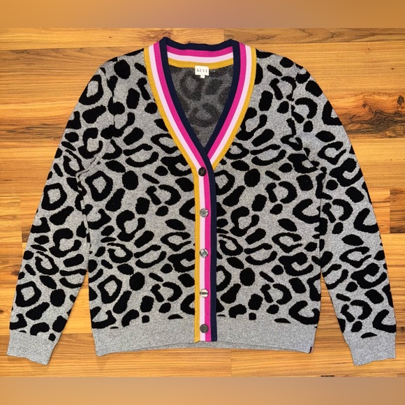 KULE The Cat Leopard Cardigan Sweater Women’s Small Cashmere Wool Button Front